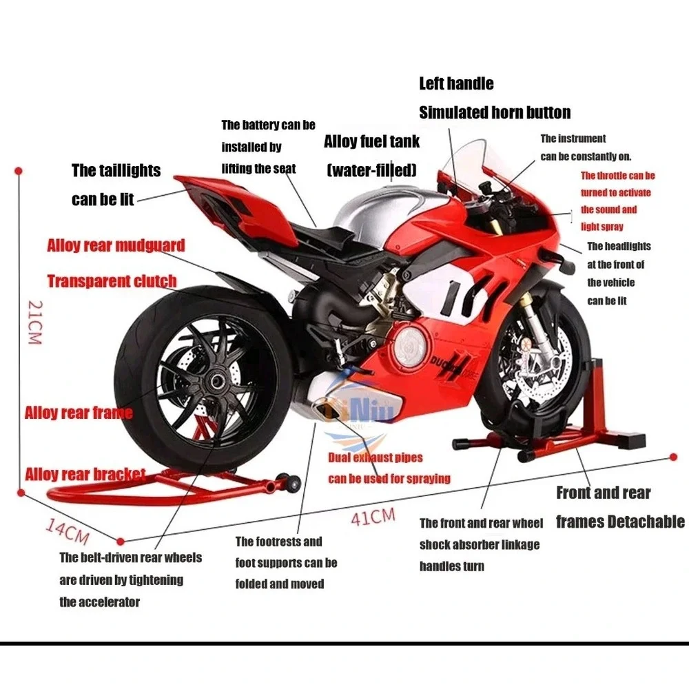 1:6 Ducati 4VR Diecast Alloy Motorcycle Model w/ Ignition Start Sound Effect Red